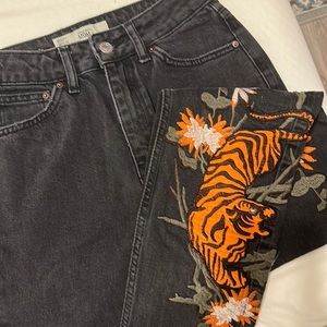 Topshop Embroidered High-Rise Mom Jeans